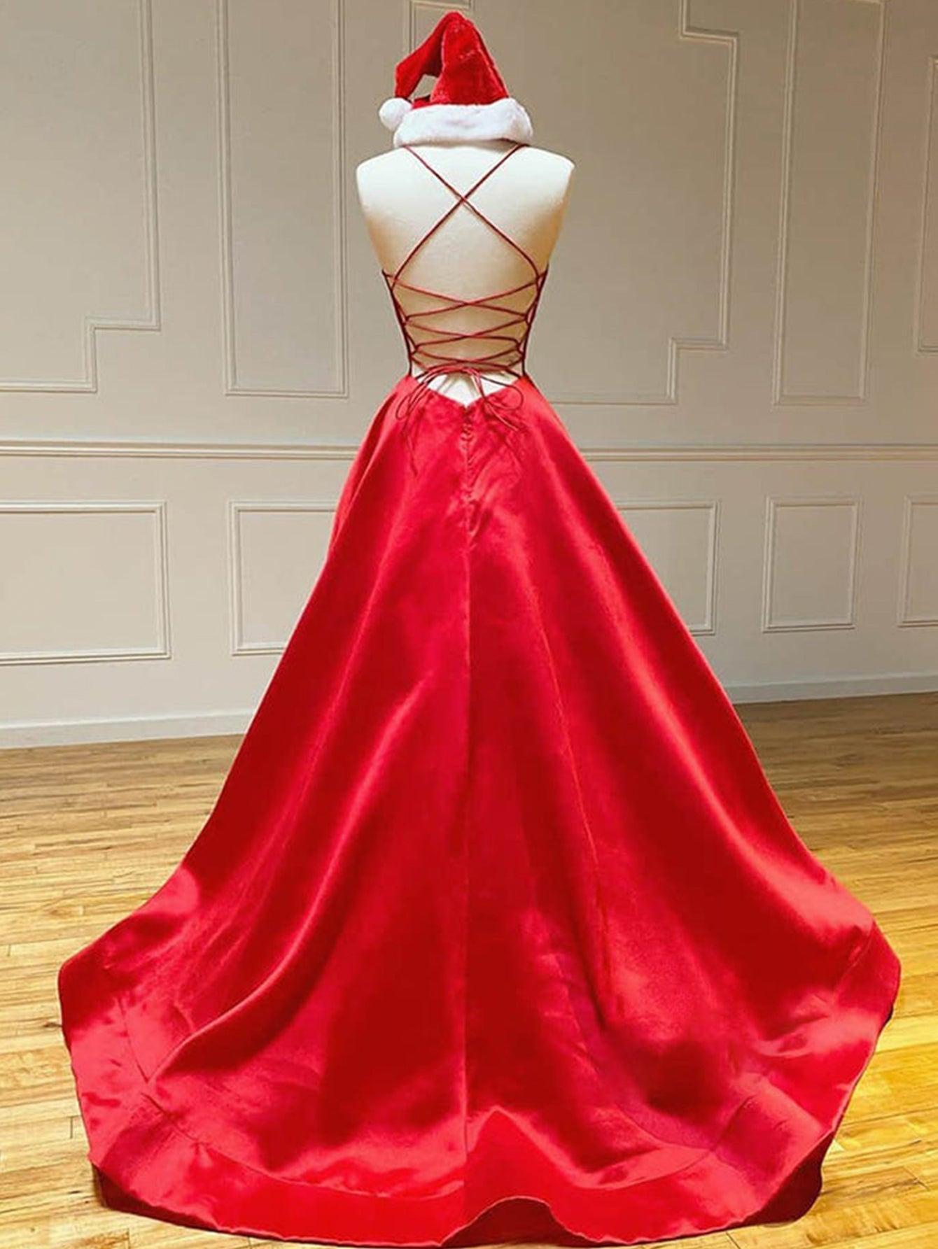Royal Blue Satin A Line V Neck Long Prom Dress - Prom Dress - DYAVOR®