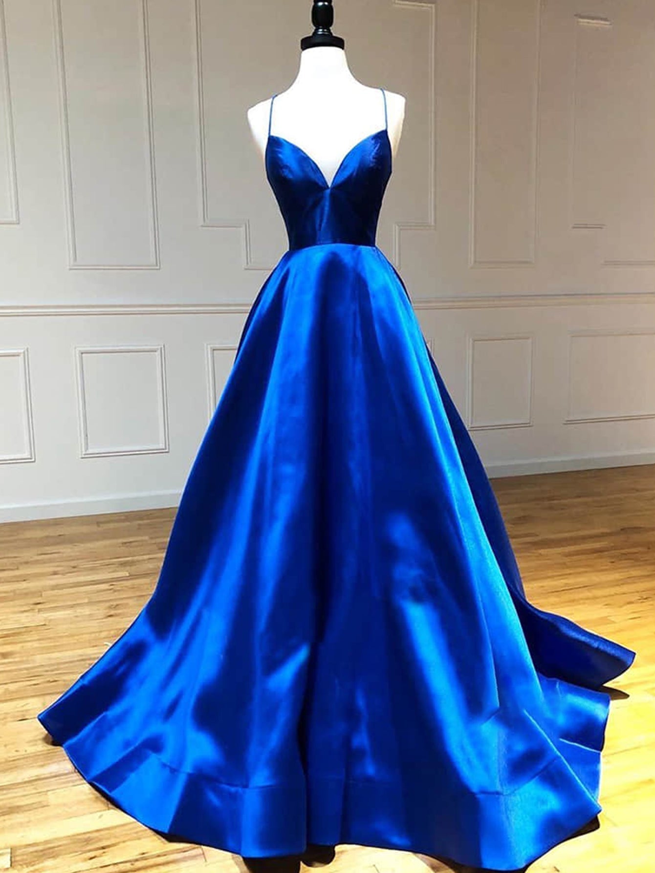 Royal Blue Satin A Line V Neck Long Prom Dress - Prom Dress - DYAVOR®