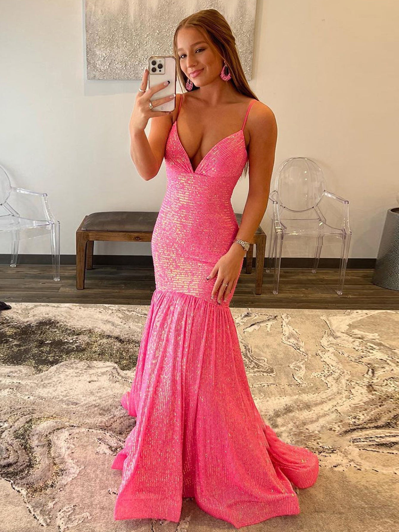 Amaris |Mermaid Orange V Neck Sequins Prom Dress - Prom Dress - DYAVOR®