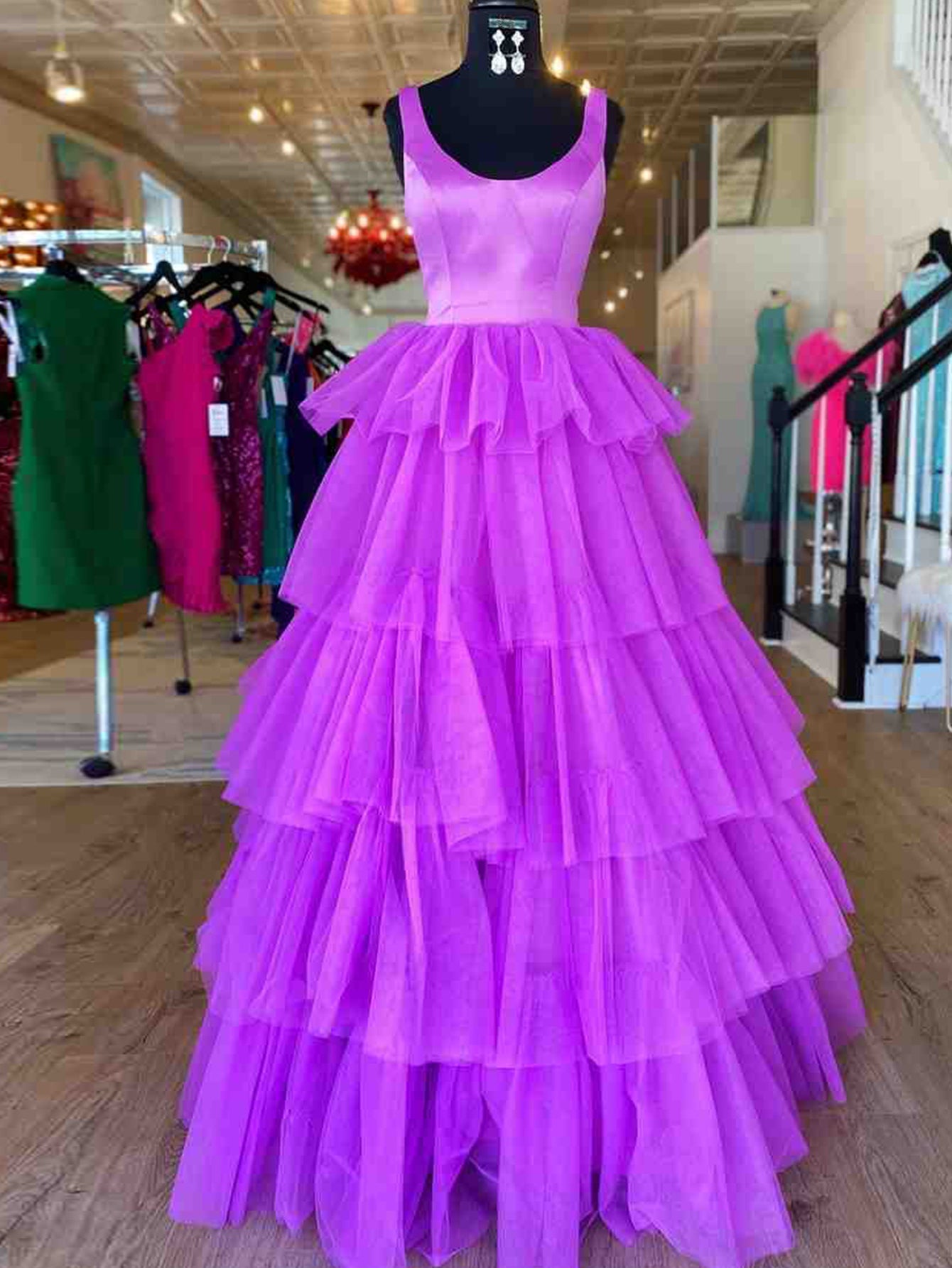 A Line Ruffles Purple Tulle Long Prom Dress - Prom Dress - DYAVOR®