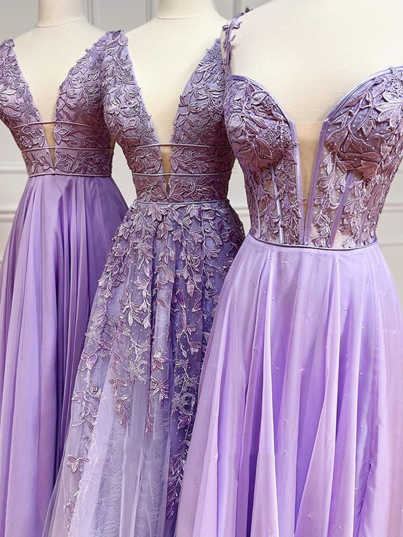 Aniyah |A Line Plunge V Neck Lace Chiffon Prom Dress - Prom Dress - DYAVOR®