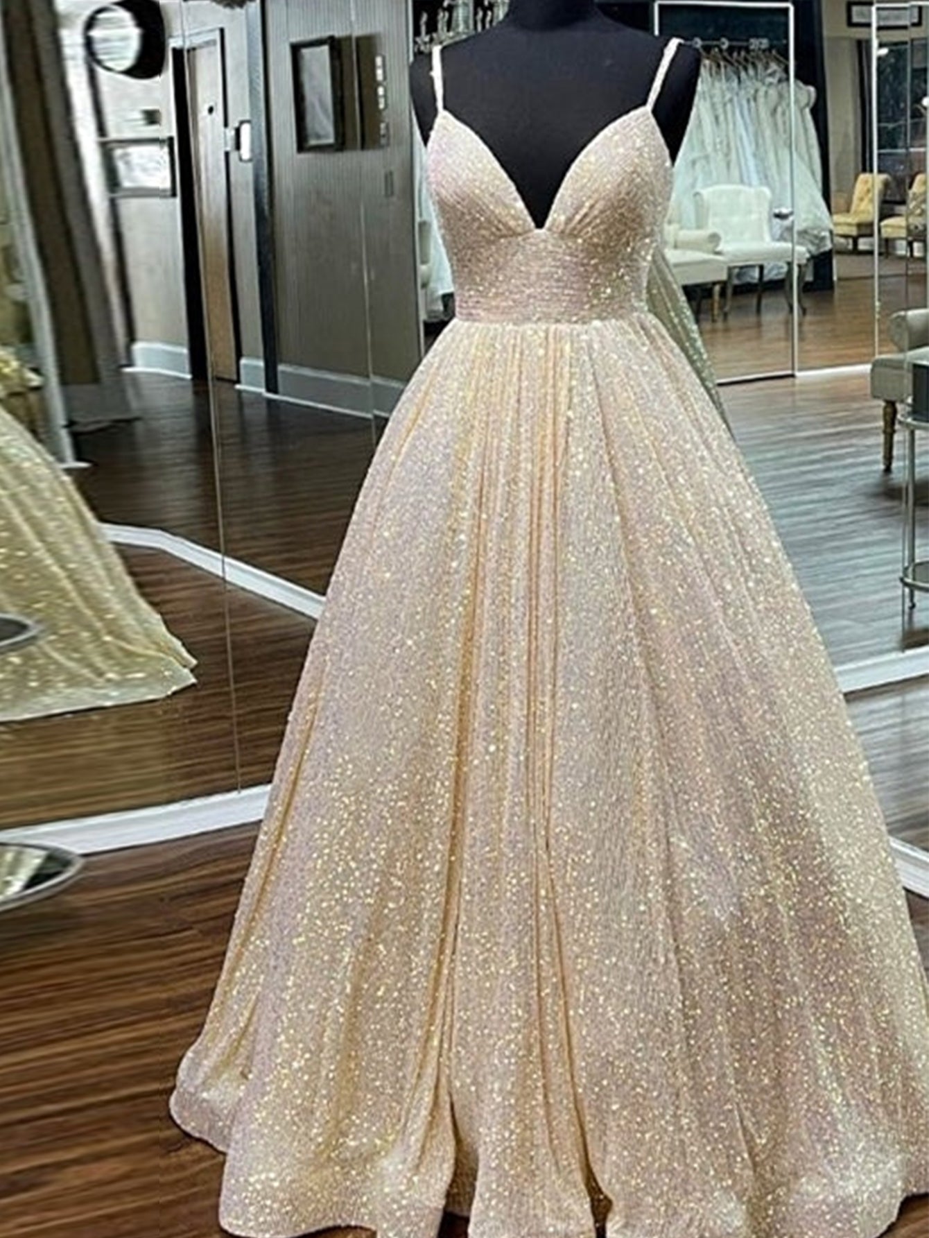 Hayden |A-line V Neck Sequins Long Prom Dress - - DYAVOR®
