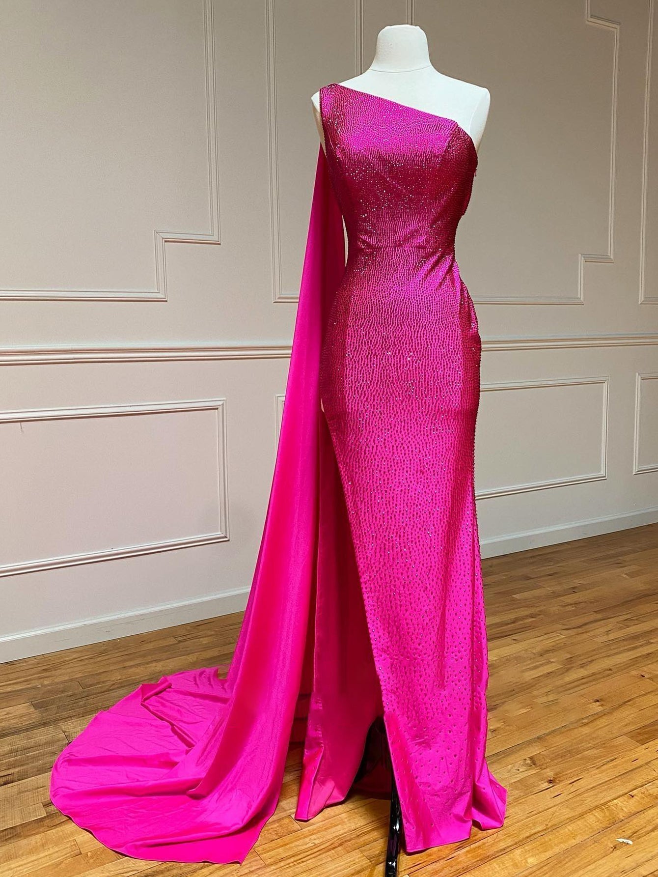 One Shoulder Glitter Mermaid Pink Long Prom Dress - Prom Dress - DYAVOR®