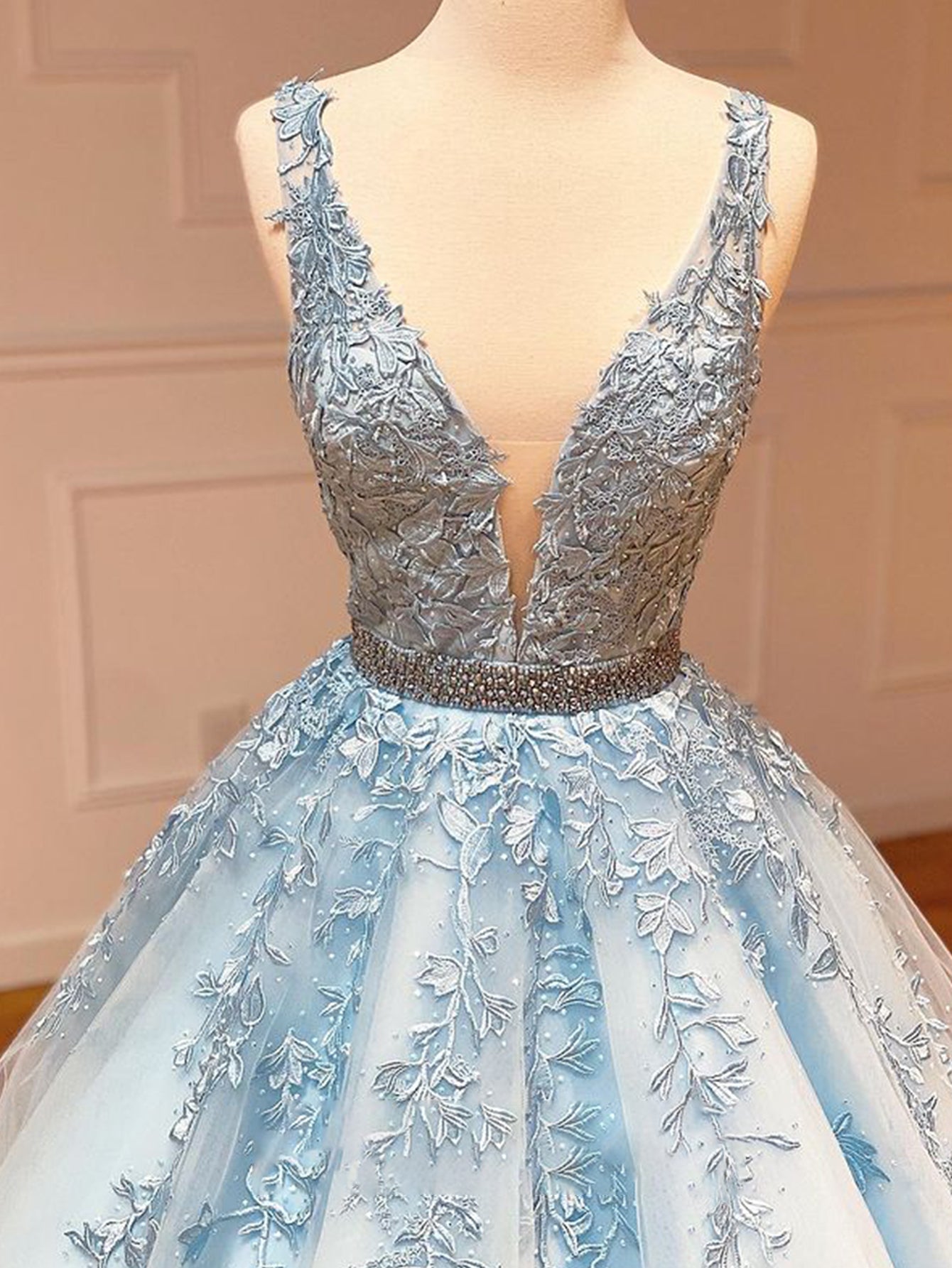 A Line Black V Neck Lace Long Prom Dress - Prom Dress - DYAVOR®