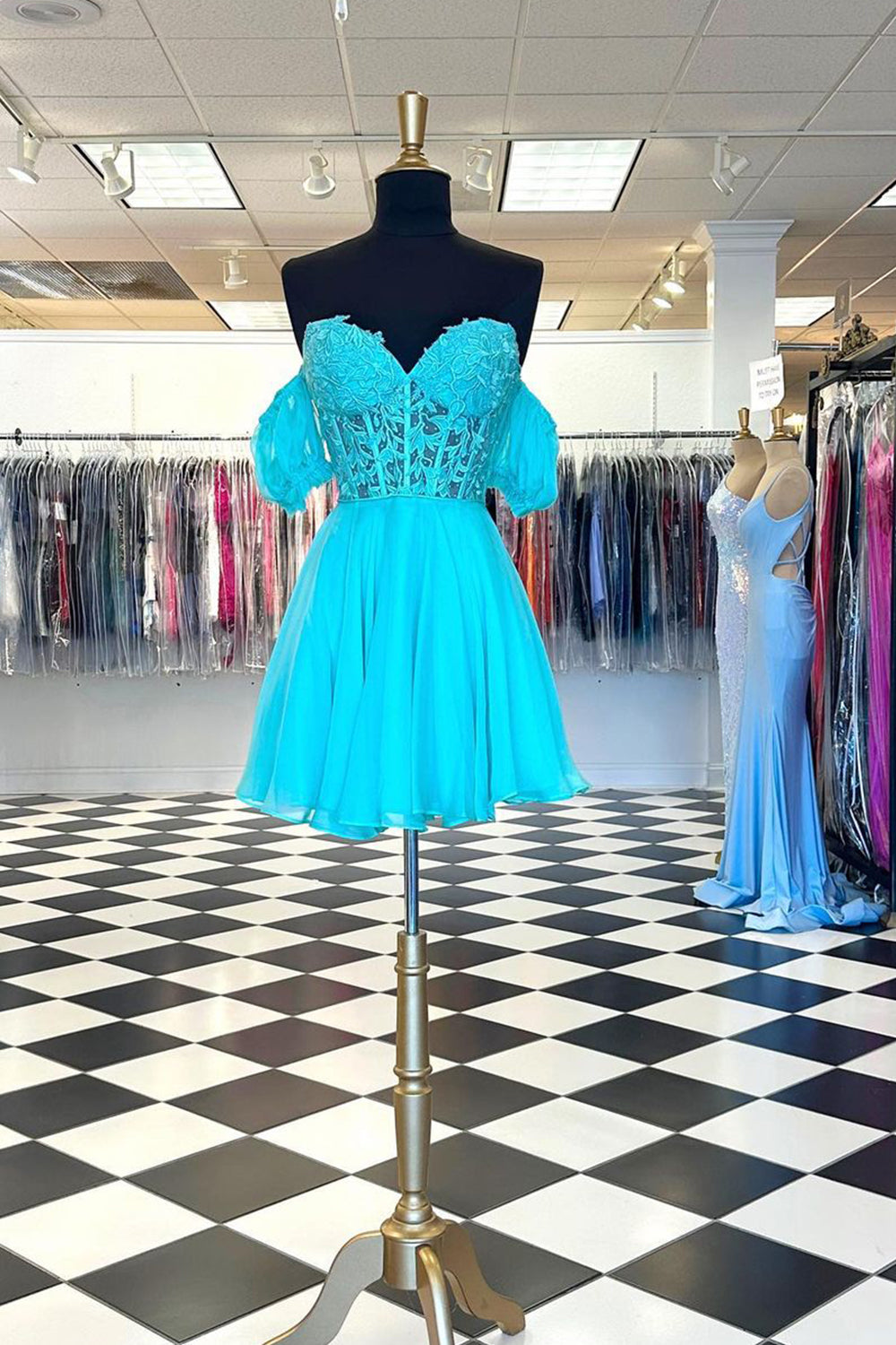 Lavinia |A Line Lace Off the Shoulder Homecoming Dress with Appliques - Cocktail Dress - DYAVOR®