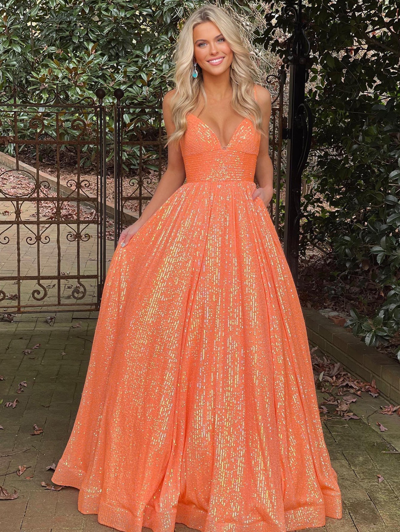 Hayden |A-line V Neck Sequins Long Prom Dress - - DYAVOR®
