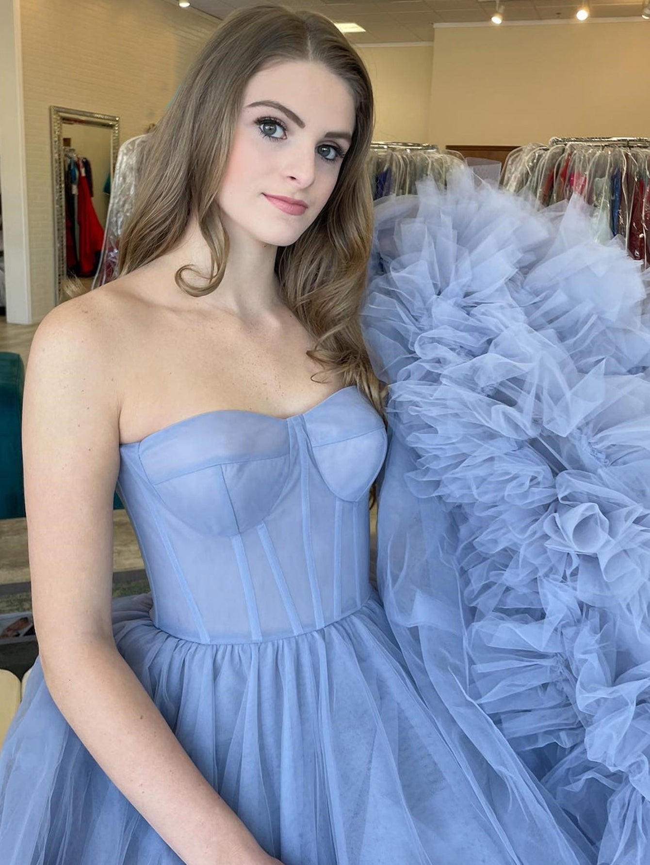 Strapless Blue A-Line Tiered Long Prom Dress - Prom Dress - DYAVOR®
