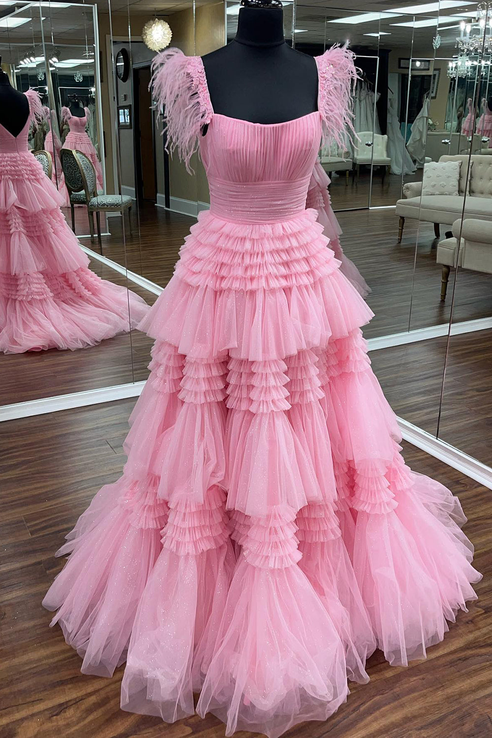 Lilah |A-line Spaghetti Straps Glitter Tulle Prom Dress with Slit - Prom Dress - DYAVOR®