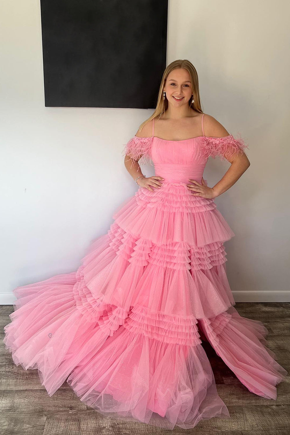Lilah |A-line Spaghetti Straps Glitter Tulle Prom Dress with Slit - Prom Dress - DYAVOR®