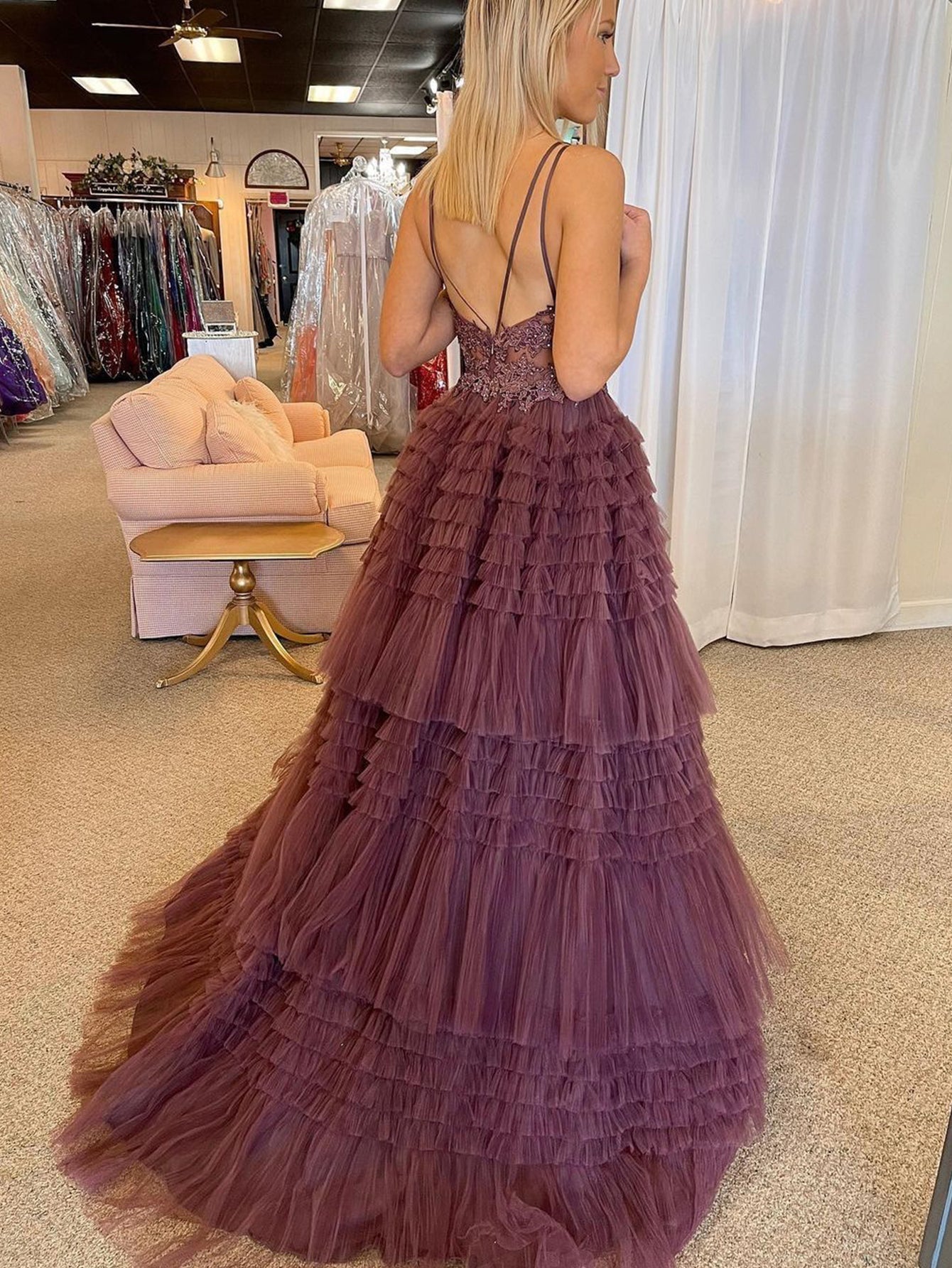 Black V Neck Asymmetrical Tulle Long Prom Dress - Prom Dress - DYAVOR®