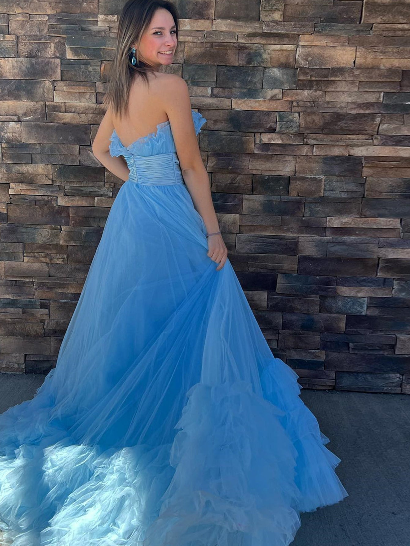 Alani |A-Line Strapless Pink Tiered Long Tulle Prom Dress - Prom Dress - DYAVOR®