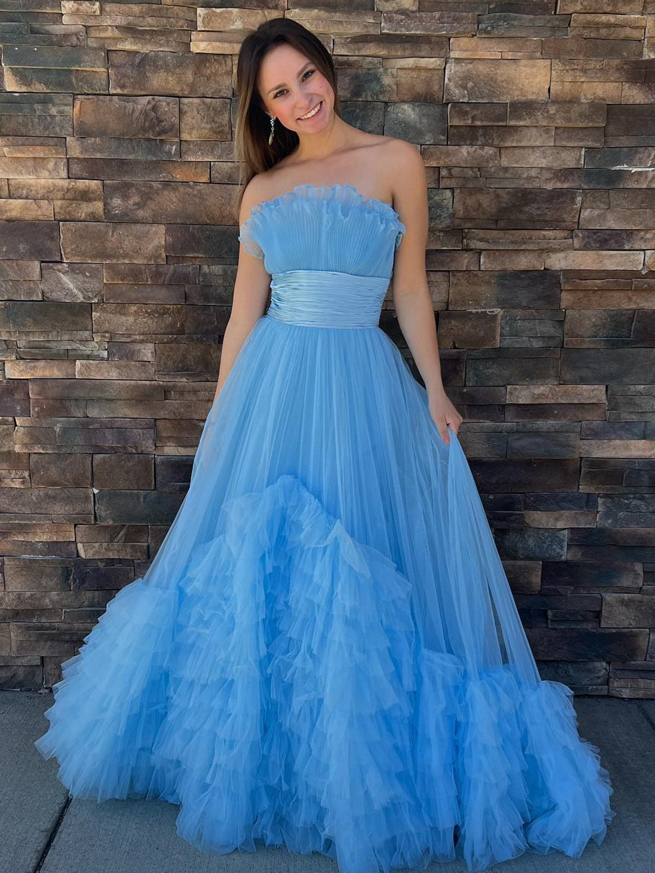 Alani |A-Line Strapless Pink Tiered Long Tulle Prom Dress - Prom Dress - DYAVOR®