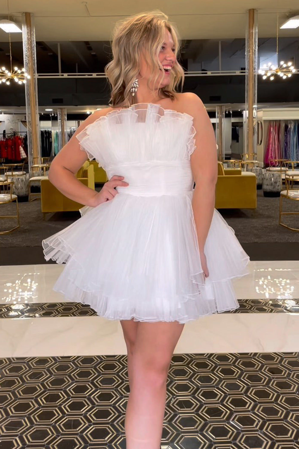 Amaia | Blue A-Line Strapless Ruffled Short Homecoming Dress - Prom Dress - DYAVOR®
