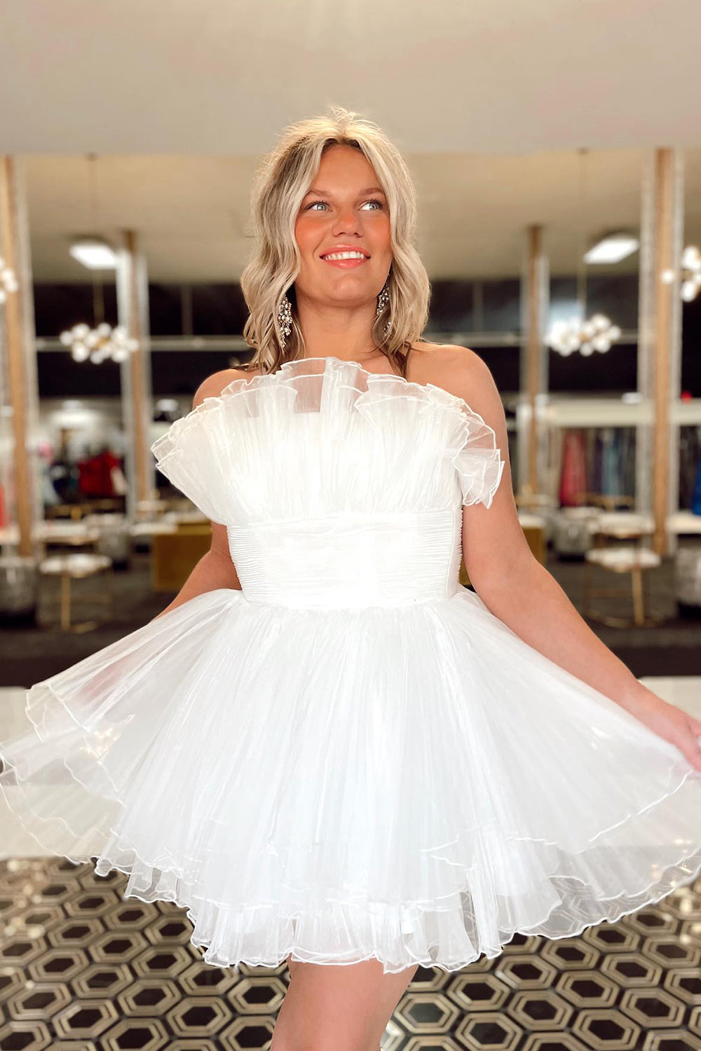 Amaia | Blue A-Line Strapless Ruffled Short Homecoming Dress - Prom Dress - DYAVOR®