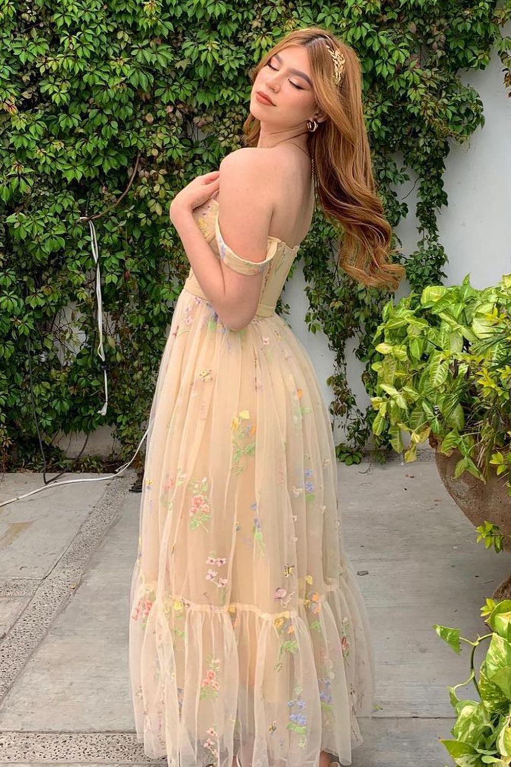 Leia |A Line Sweetheart Champagne Long Prom Dress with Embroidery - Prom Dress - DYAVOR®