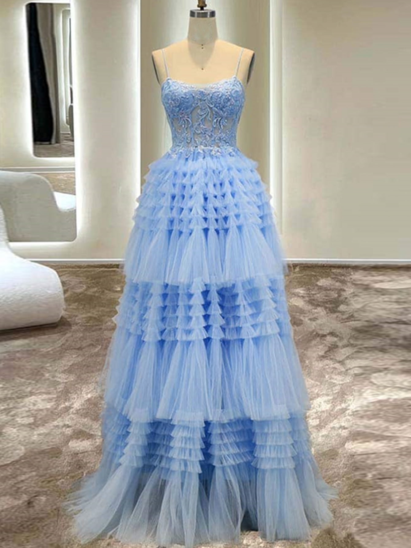 Presley |A-Line Spaghetti Straps Tulle Long Prom Dress - Prom Dress - DYAVOR®