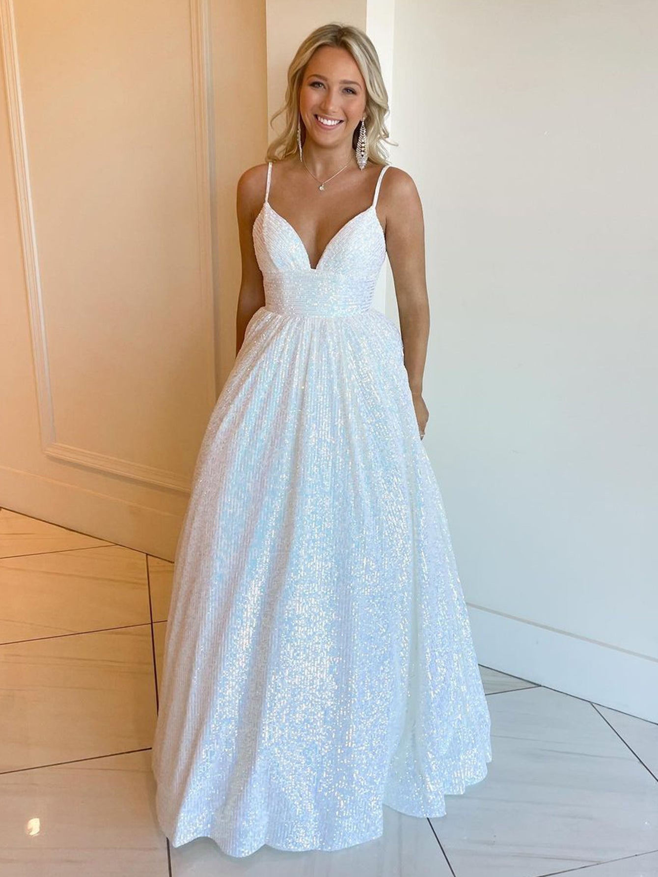 Hayden |A-line V Neck Sequins Long Prom Dress - - DYAVOR®