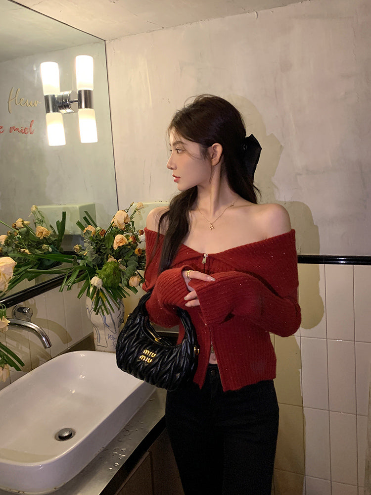 Sensual Off-Shoulder Sweater: Your Stylish Winter Knit with Exposed Collar and Atmosphere - - DYAVOR®
