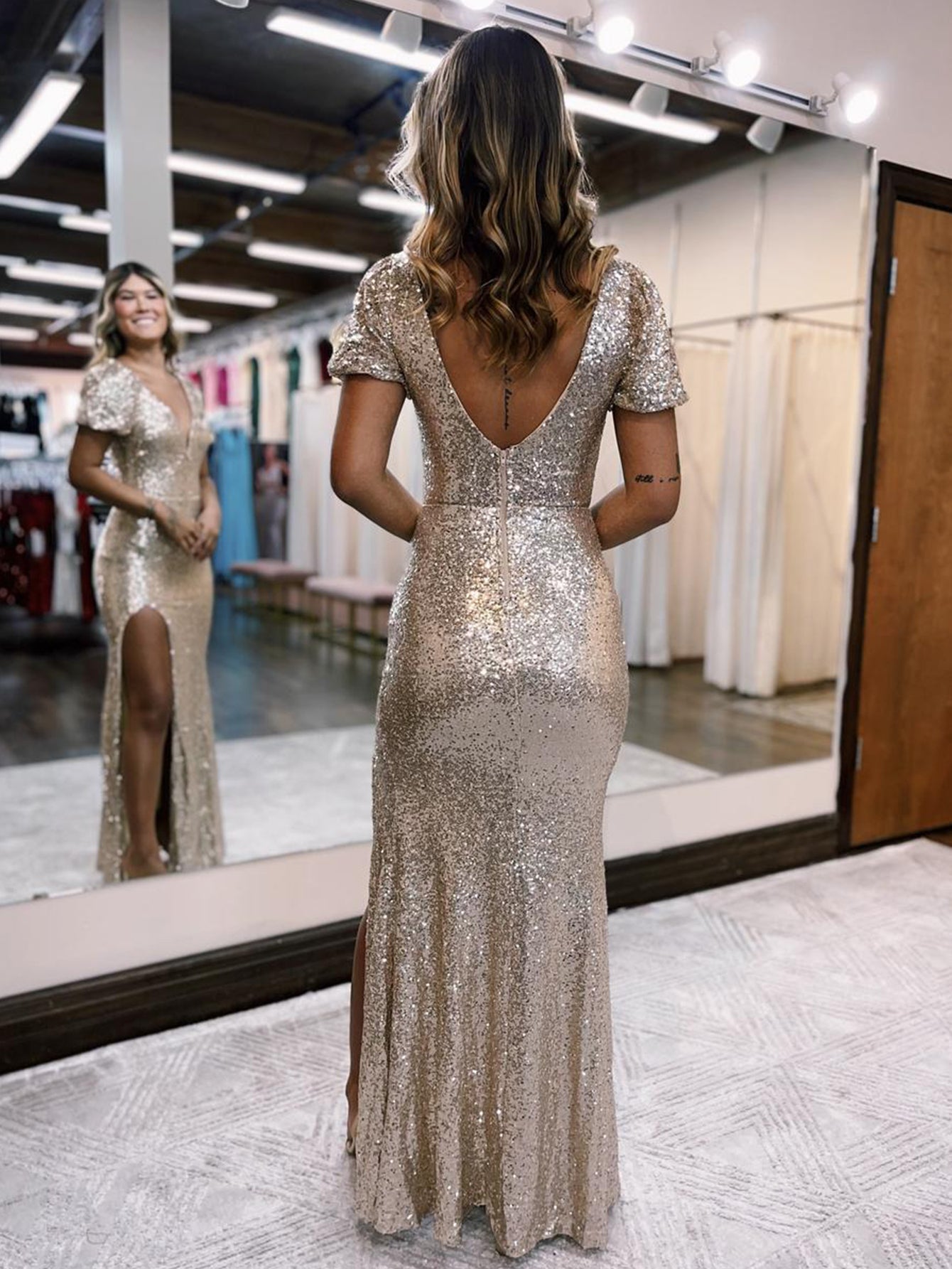 Mermaid Golden Short Sleeves Long Prom Dress - Prom Dress - DYAVOR®