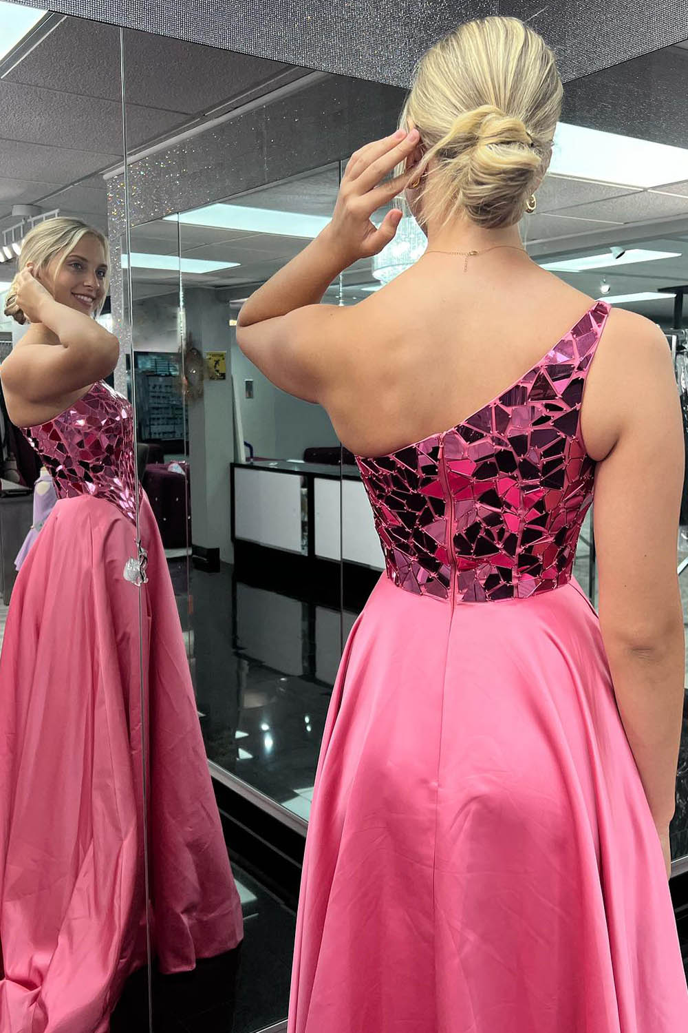 Amiyah |A line One Shoulder Sequined Prom Dress with Slit - Prom Dress - DYAVOR®