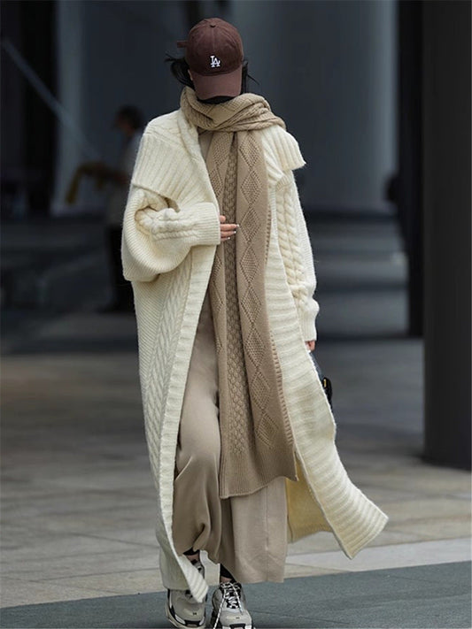 Alpaca Oversized Collar Chunky Twist-Knit Cardigan Hand Knitted Cozy and Stylish Spring Autumn Fall Winter Sweater -  - DYAVOR®