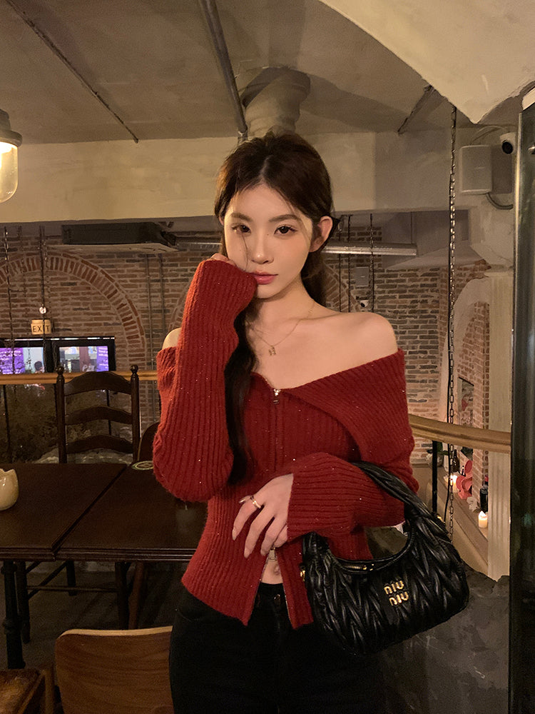 Sensual Off-Shoulder Sweater: Your Stylish Winter Knit with Exposed Collar and Atmosphere - - DYAVOR®