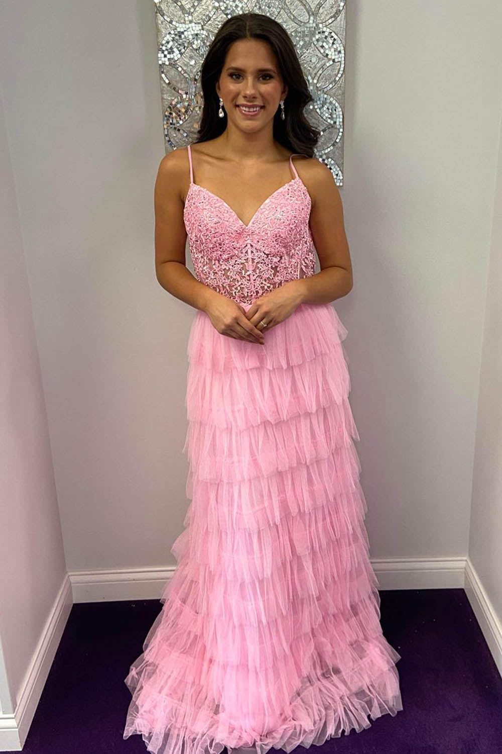 Aubree |Dark Green A-Line Tiered Tulle Long Prom Dress with Lace - Prom Dress - DYAVOR®