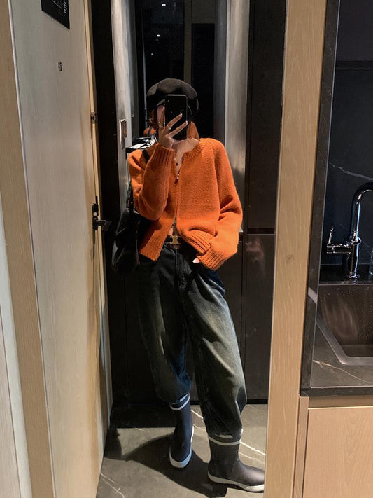 2023 Thickened Zippered Knit Cardigan: Women's Round-Necked Short Sweater Jacket for Spring, Autumn, and Winter, Stylish and Versatile -  - DYAVOR®