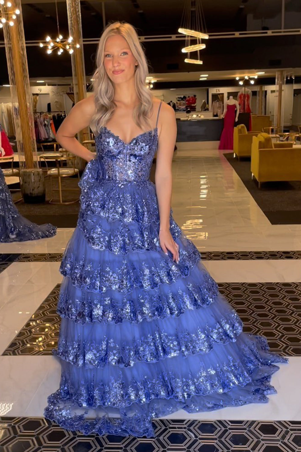 Maryam |A Line Spaghetti Straps Tiered Lace Prom Dress - Prom Dress - DYAVOR®