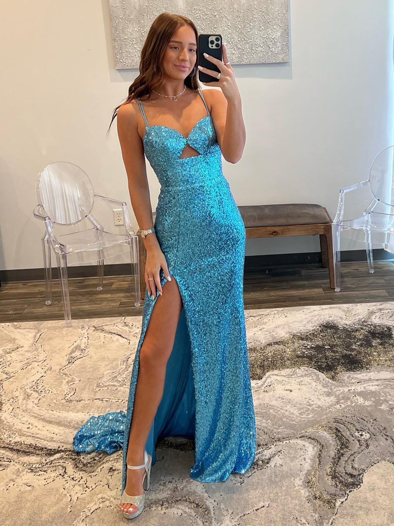 Mermaid V Neck Cutout Blue Long Prom Dress - Prom Dress - DYAVOR®