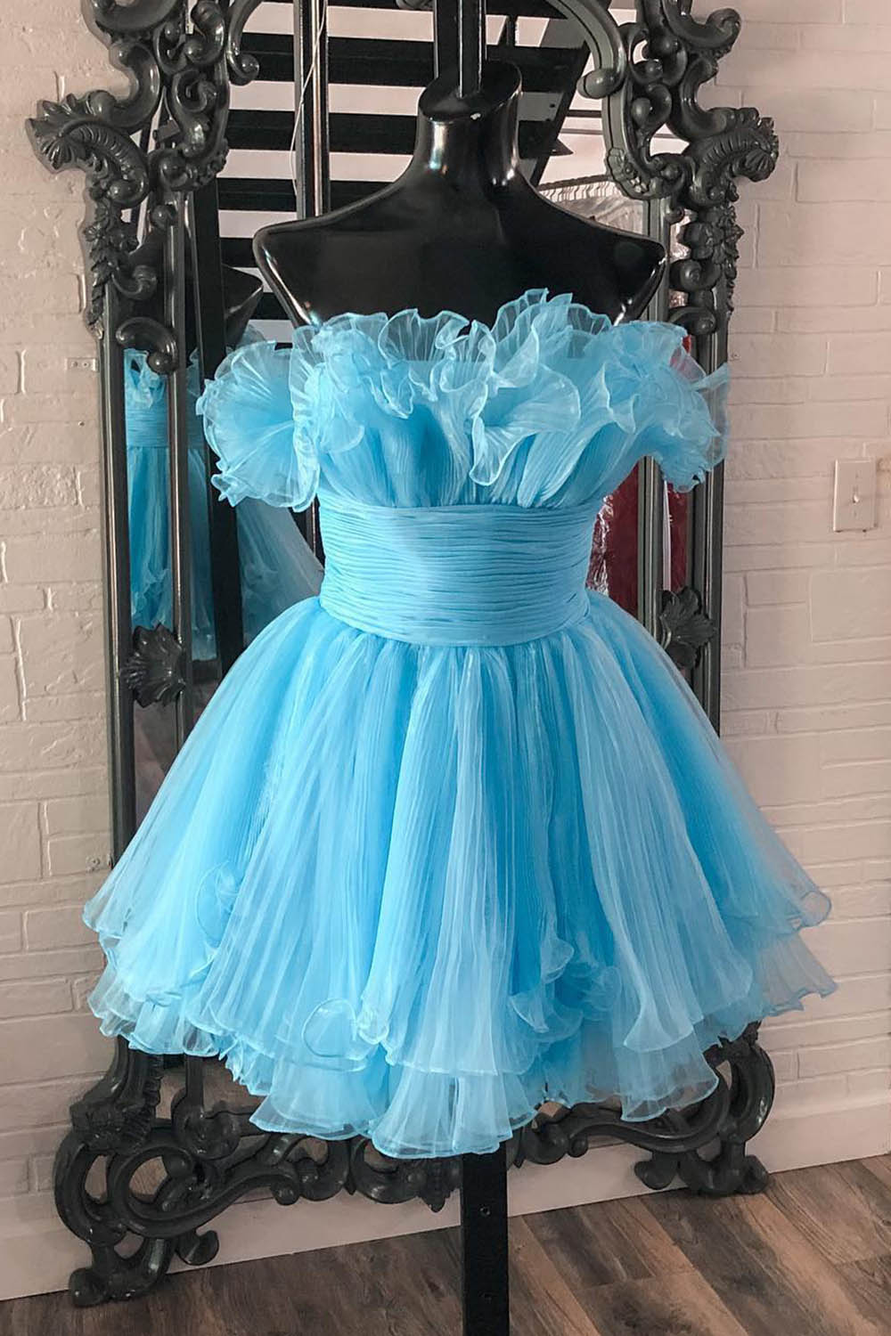 Amaia | Blue A-Line Strapless Ruffled Short Homecoming Dress - Prom Dress - DYAVOR®