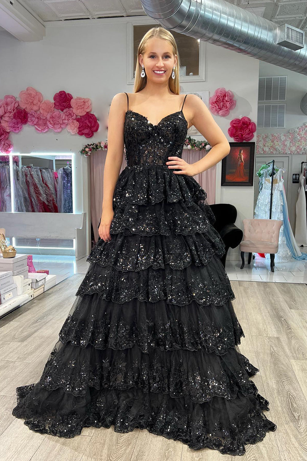 Maryam |A Line Spaghetti Straps Tiered Lace Prom Dress - Prom Dress - DYAVOR®