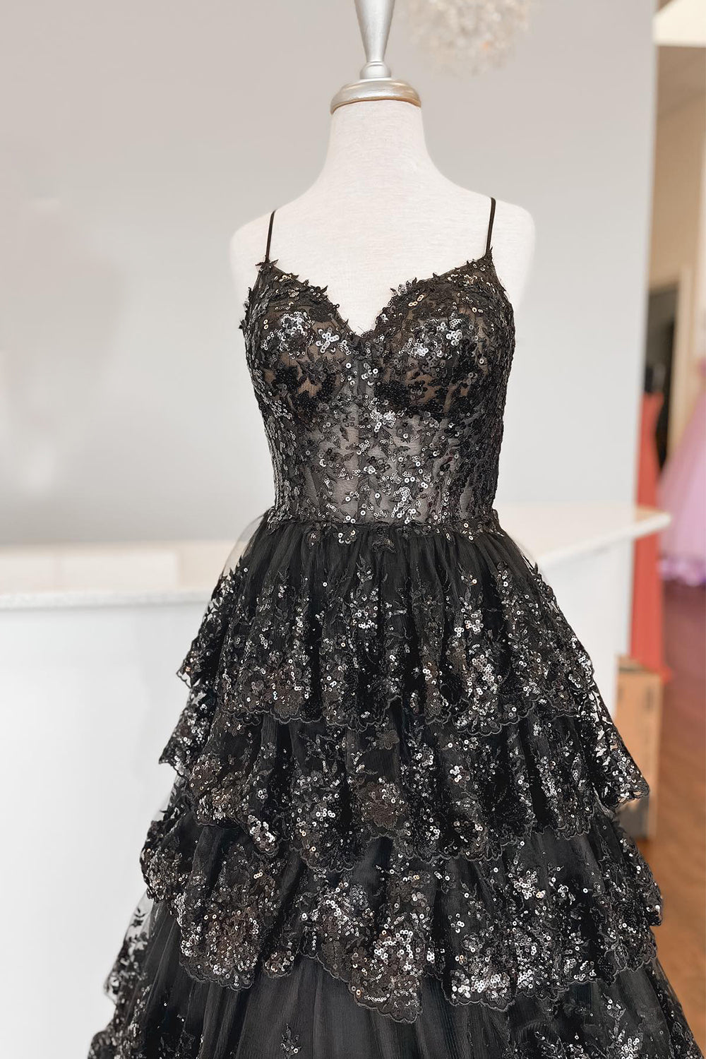 Maryam |A Line Spaghetti Straps Tiered Lace Prom Dress - Prom Dress - DYAVOR®