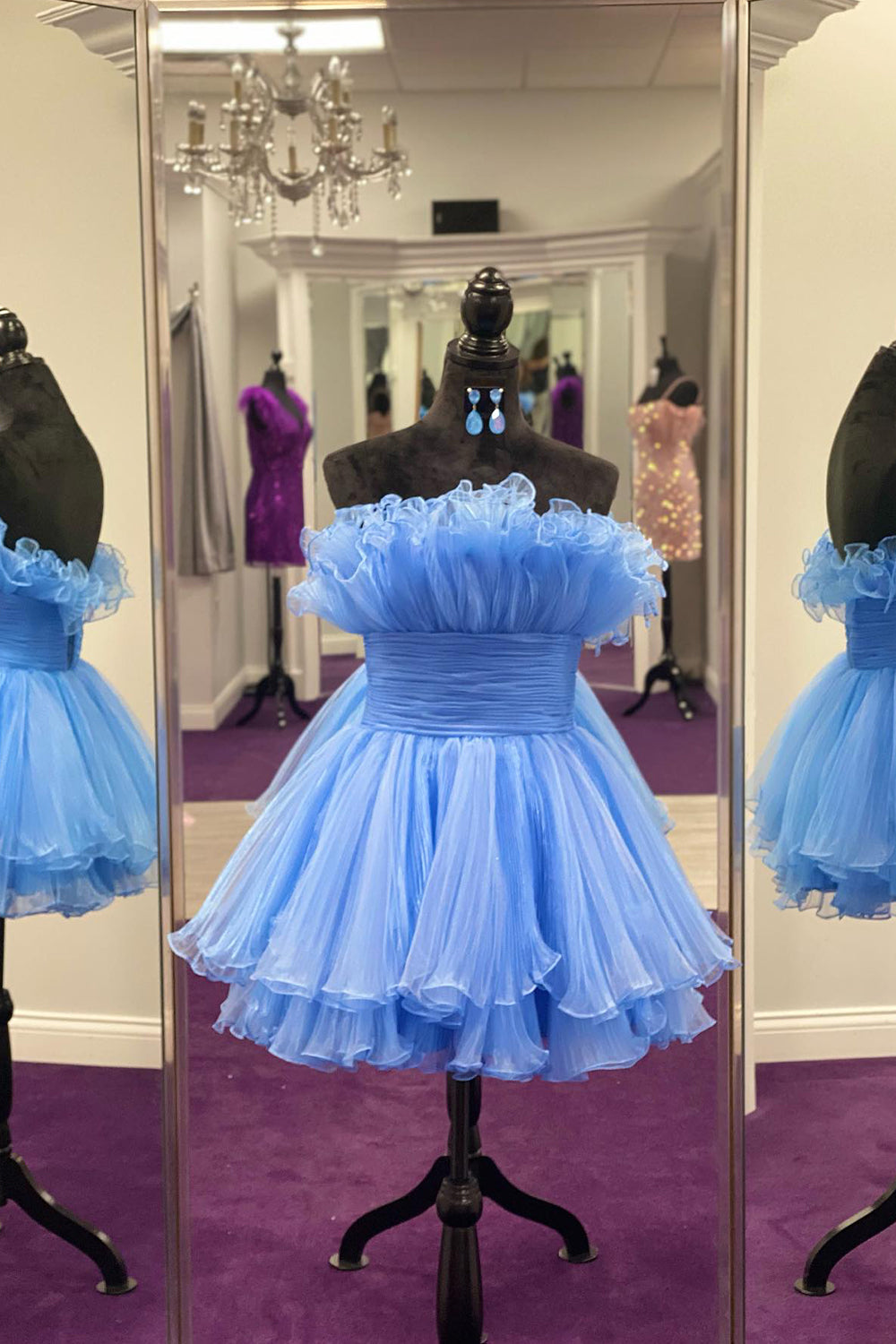 Amaia | Blue A-Line Strapless Ruffled Short Homecoming Dress - Prom Dress - DYAVOR®
