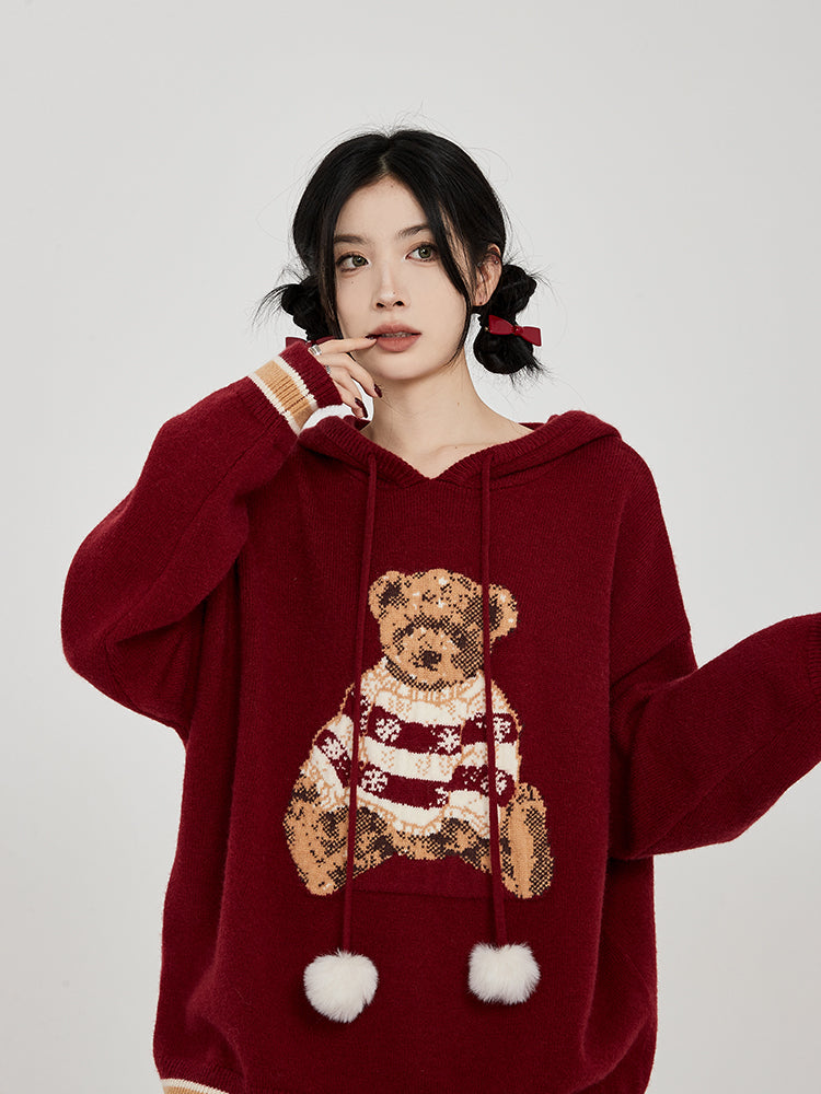 Hooded Sweater for Women Loose Cozy Casual Style with Cute Teddy Bear Design Gift for Her Christmas Gift - - DYAVOR®