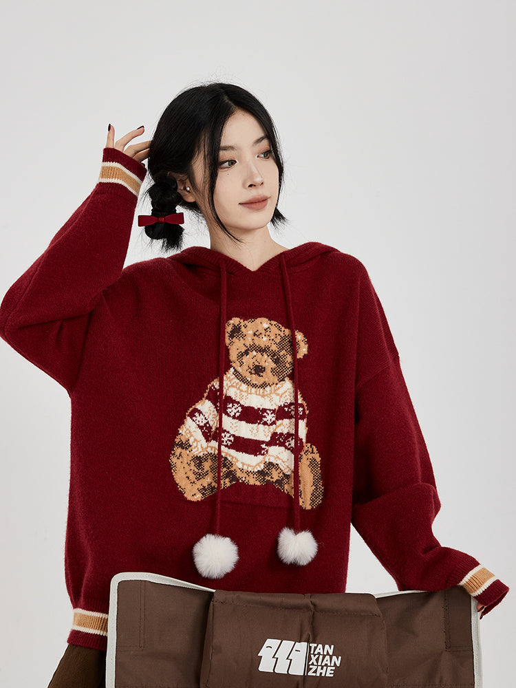 Hooded Sweater for Women Loose Cozy Casual Style with Cute Teddy Bear Design Gift for Her Christmas Gift - - DYAVOR®