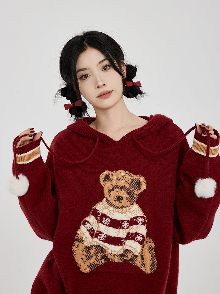 Hooded Sweater for Women Loose Cozy Casual Style with Cute Teddy Bear Design Gift for Her Christmas Gift - - DYAVOR®