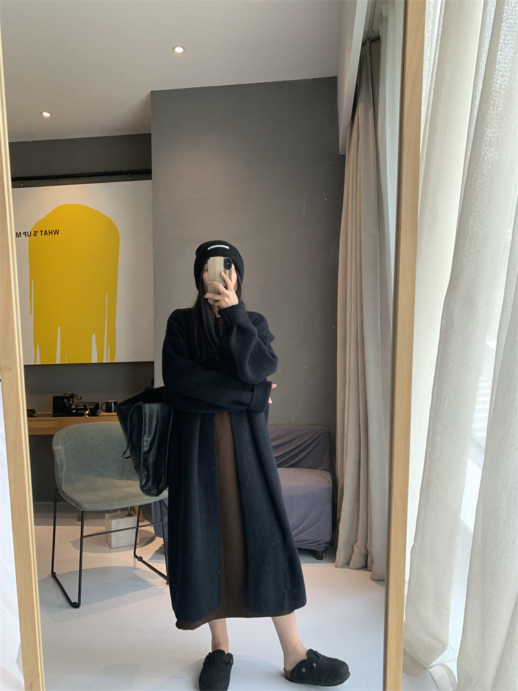 2023 Lazy Chic Solid Color Knit Cardigan: Thickened, Buttonless, Mid-Length Sweater Jacket for Women in Fall and Winter - - DYAVOR®