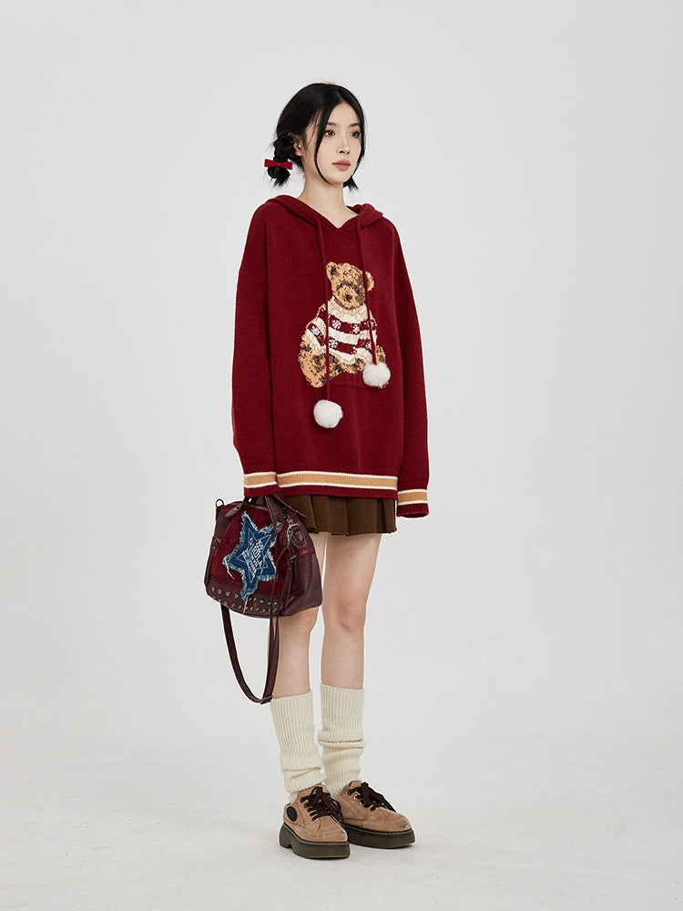 Hooded Sweater for Women Loose Cozy Casual Style with Cute Teddy Bear Design Gift for Her Christmas Gift - - DYAVOR®