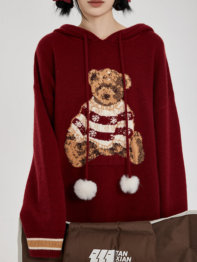 Hooded Sweater for Women Loose Cozy Casual Style with Cute Teddy Bear Design Gift for Her Christmas Gift - - DYAVOR®