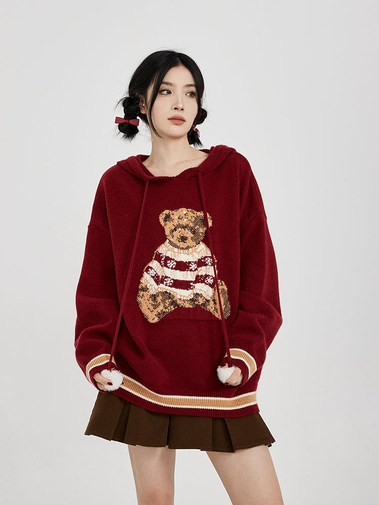 Hooded Sweater for Women Loose Cozy Casual Style with Cute Teddy Bear Design Gift for Her Christmas Gift - - DYAVOR®