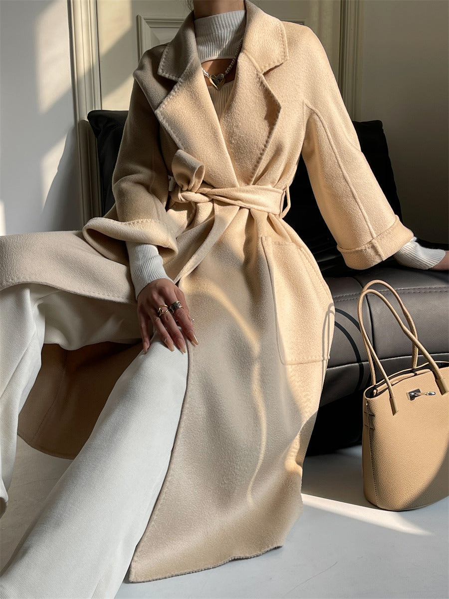 Pure Australian Wool Handcrafted Long Coat Exquisite Women's Wool and Cashmere Outerwear - - DYAVOR®