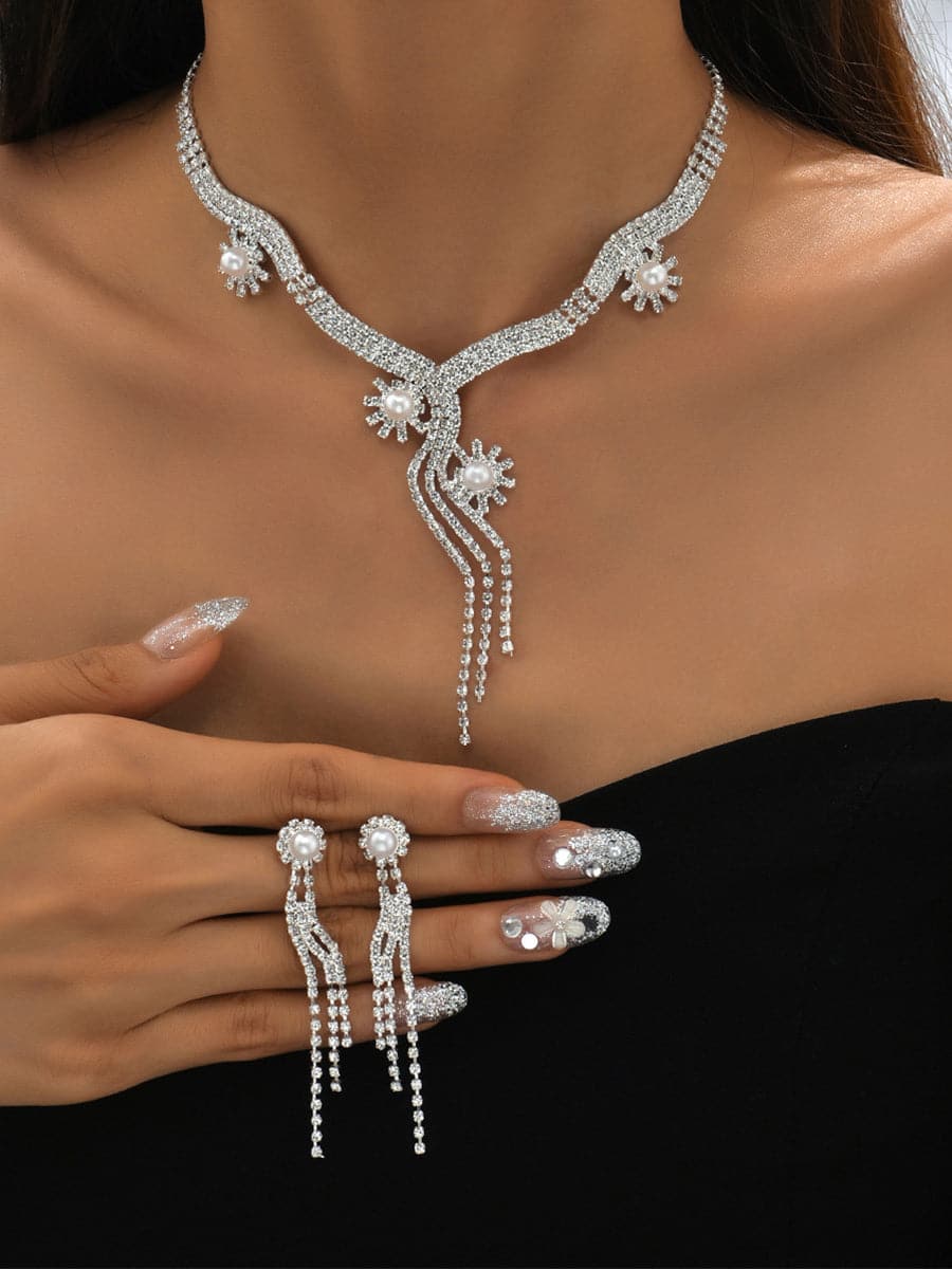 Sparkling Pearl Drop Crystal Rhinestone Necklace Set MSE00137 - Jewelry Set - DYAVOR®