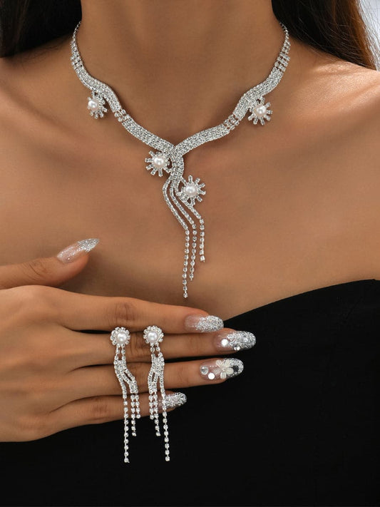 Sparkling Pearl Drop Crystal Rhinestone Necklace Set MSE00137 - Jewelry Set - DYAVOR®