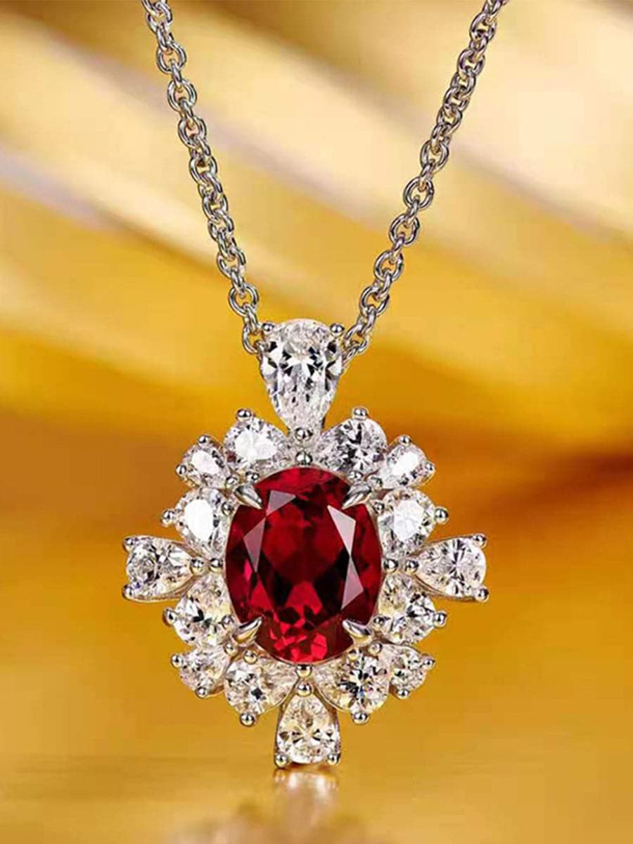 Missord Halo Pear Cut Ruby S925 Silver Pendant Necklace MRL1014 - Necklaces - DYAVOR®