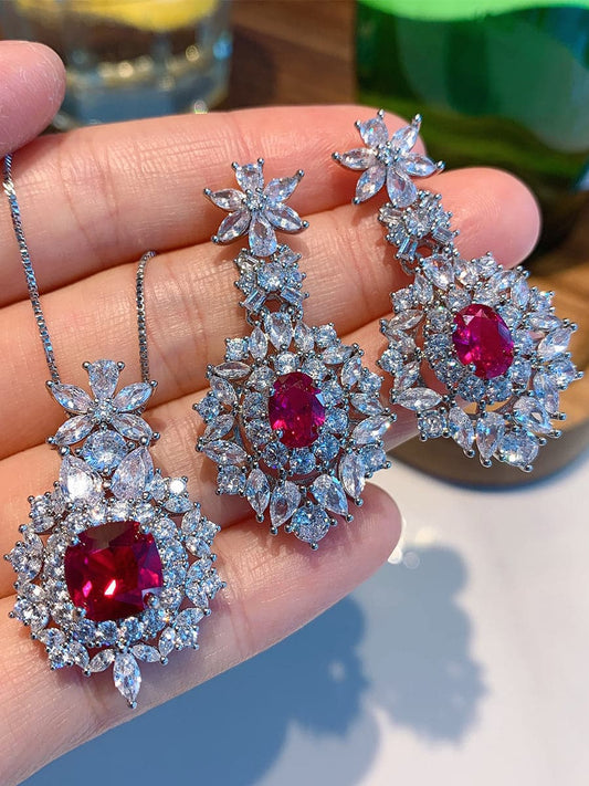 Alluring Ruby Necklace & Earrings Set MSE033107 - Apparel & Accessories - DYAVOR®