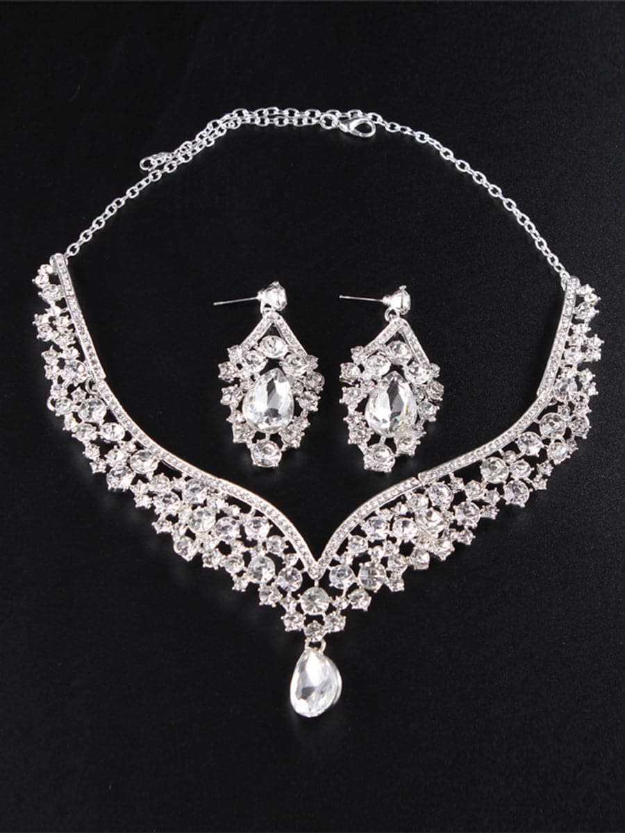 Missord Inlay Pear Cut Stone Cutout Necklace Earring Set MRL1725 - Jewelry Set - DYAVOR®