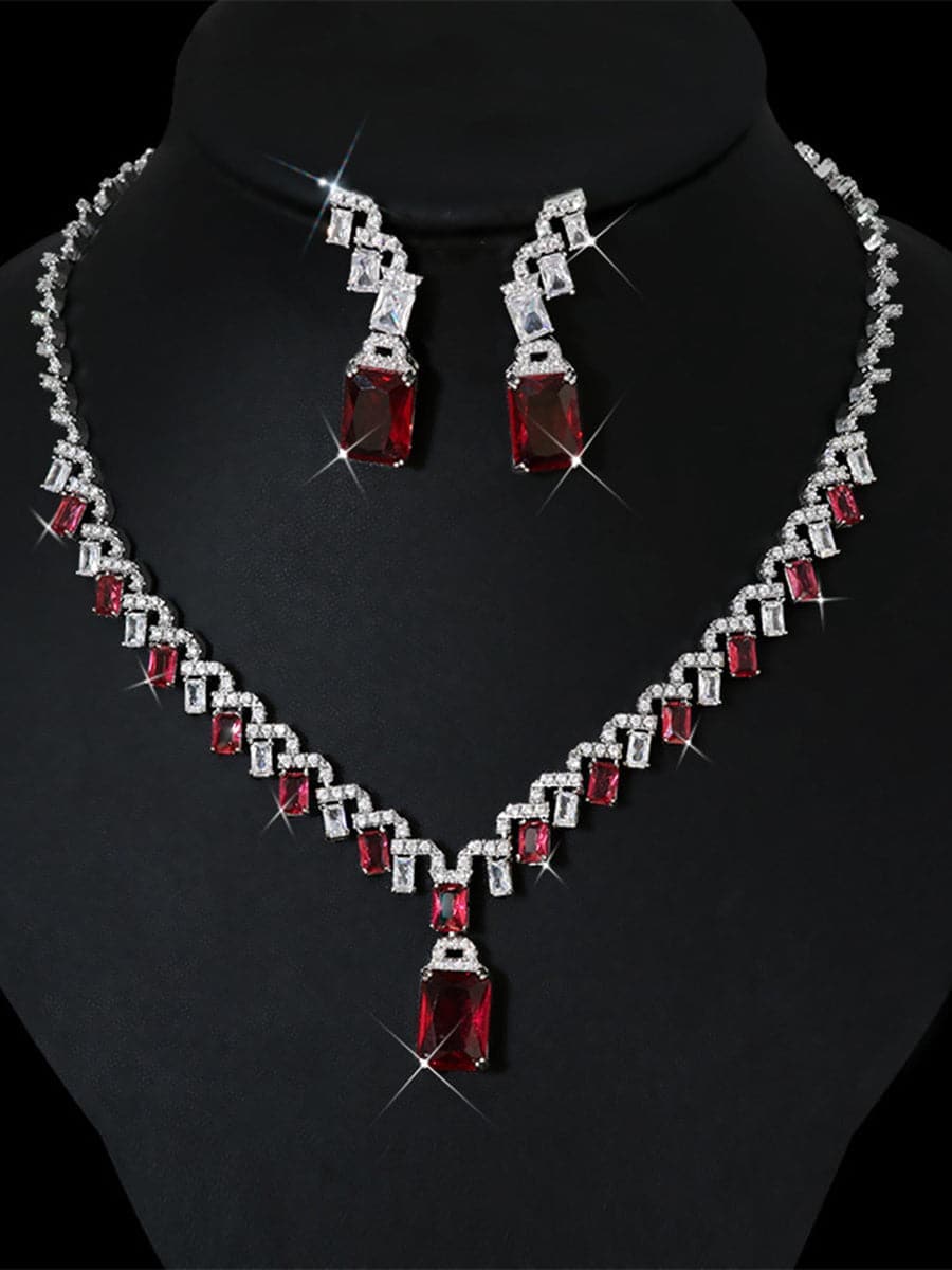 Missord Emerald Cut Zircon Necklace & Drop Earrings Set MRL1011 - Jewelry Set - DYAVOR®