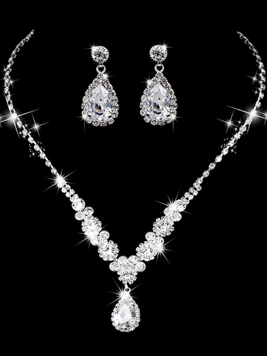 Missord Shiny Pear Cut Stone Necklace Earring Set MRL1022 - Jewelry Set - DYAVOR®