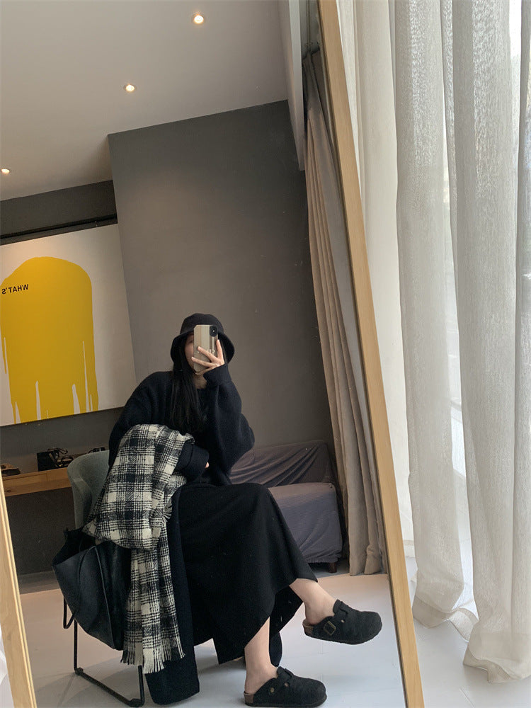 2023 Lazy Chic Solid Color Knit Cardigan: Thickened, Buttonless, Mid-Length Sweater Jacket for Women in Fall and Winter - - DYAVOR®